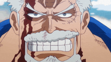 a cartoon of a man with a beard and a bloody face