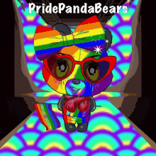 a cartoon of a panda bear wearing a rainbow bow tie