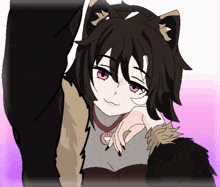 a drawing of a girl with a cat ear and a necklace that says ' sss '