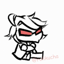 a drawing of a person being smashed by a hammer with @rokkucha written on the bottom