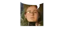 a woman with green hair is taking a selfie with a speech bubble above her head
