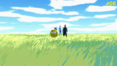 a group of people standing in a field with joe written on the bottom right