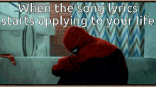 spiderman crying when the song lyrics starts applying to your life sad