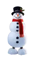 a snowman wearing a top hat and scarf has the letters a.c. on the bottom
