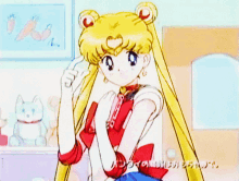 a cartoon of a girl with a heart on her head pointing her finger