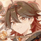 a close up of a person 's face with the words gaming de seven on the bottom