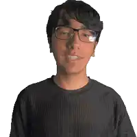 a man wearing glasses and a yahya shirt