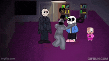 a group of cartoon characters including jason voorhees sans and a baby