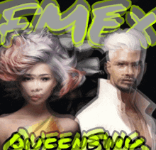 a man and a woman are standing next to each other in front of a sign that says enemy queenswing