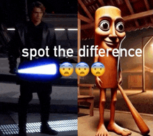 a picture of a man holding a lightsaber next to a picture of a cartoon character with a baseball bat .