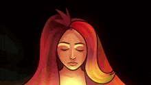 a cartoon drawing of a woman with red and yellow hair