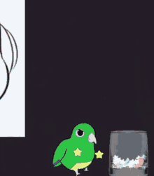 a cartoon girl with a green parrot on her sweatshirt