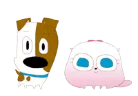 a cartoon of a dog and a ghost with a surprised look on their faces