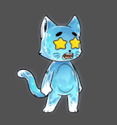 a cartoon cat with yellow stars on its eyes