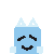 a pixel art illustration of a blue cube with a smiley face .