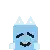 a pixel art illustration of a blue cube with a smiley face .
