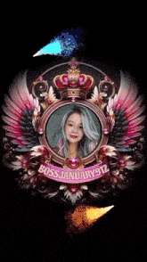 a picture of a woman in a frame with the words boss january912 on it