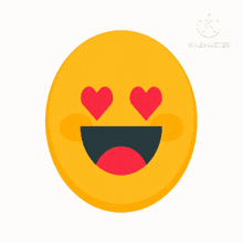 a yellow smiley face with red hearts in its eyes and the words kinemaster on the bottom