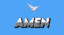 the word amen is on a blue background
