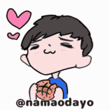 a cartoon drawing of a boy holding a melon with the name namaodayo written below him