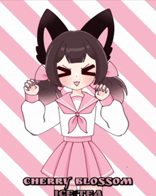a drawing of a girl with a cherry blossom ice tea flavor