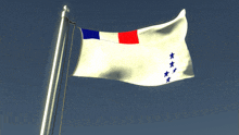 a flag with three stars on it is flying in the wind