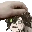 a person is putting a hat on a girl with green eyes .