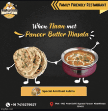 an advertisement for a family friendly restaurant with a picture of bread and a bowl of soup