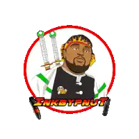a cartoon of a man holding two swords and the word tommy on the bottom