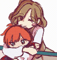 a cartoon drawing of a woman hugging another woman