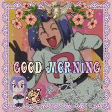 a picture of a cartoon character with the words good morning on it