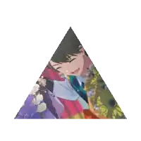 a pyramid with a picture of a woman in a purple dress on it