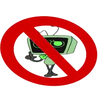 a no sign with a green cartoon character in the middle
