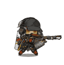 a cartoon character with a gun and shield