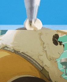 a cartoon drawing of a dog with whipped cream coming out of a piping bag