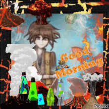 a picture of a boy and lava lamps with the words good morning