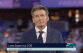 a man in a suit and tie with the name lord sebastian coe at the bottom