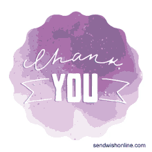 a purple circle with the words thank you written on it
