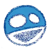 a blue and white smiley face with circles in it