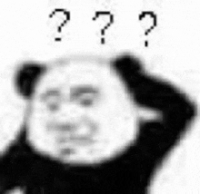 a panda is scratching his head with a question mark above it .