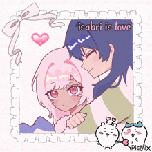 a drawing of a girl and a boy with the words isabri is love on top