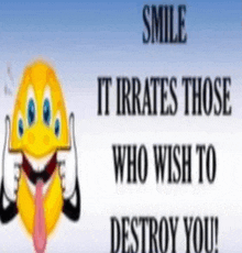a smiley face with the words smile it irrites those who wish to destroy you
