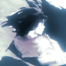 a painting of a person with black hair and white clothes