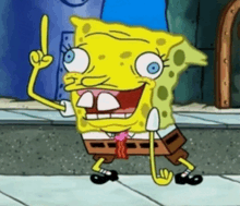 a cartoon character named spongebob is pointing his finger up