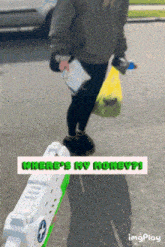 a person holding a toy gun with the words where 's my honeyp ' on it