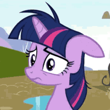 twilight sparkle from my little pony is looking at something with a sad look on her face