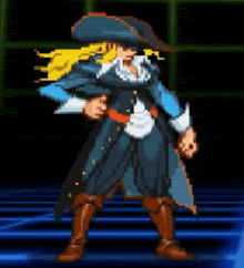a pixel art of a woman in a pirate outfit holding a gun