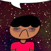 a cartoon of a boy with a speech bubble behind him