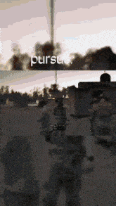 a group of soldiers are walking down a street and the word pursue is on the bottom