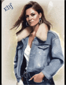 a drawing of a woman wearing a denim jacket with the name elif at the bottom